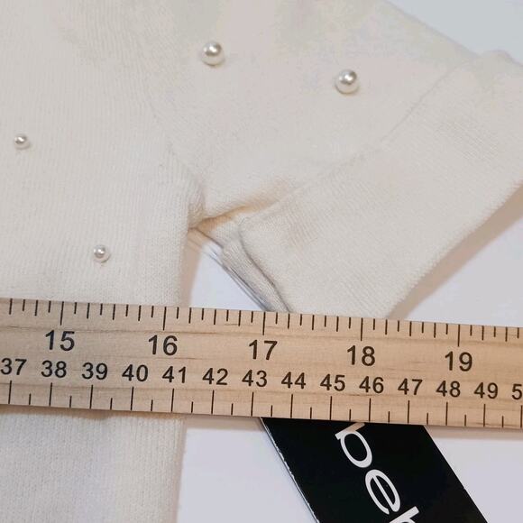 Y2K Bebe Sweater Large Rhinestone Turtleneck White Pearls Logo Super Soft NWT - Picture 8 of 10